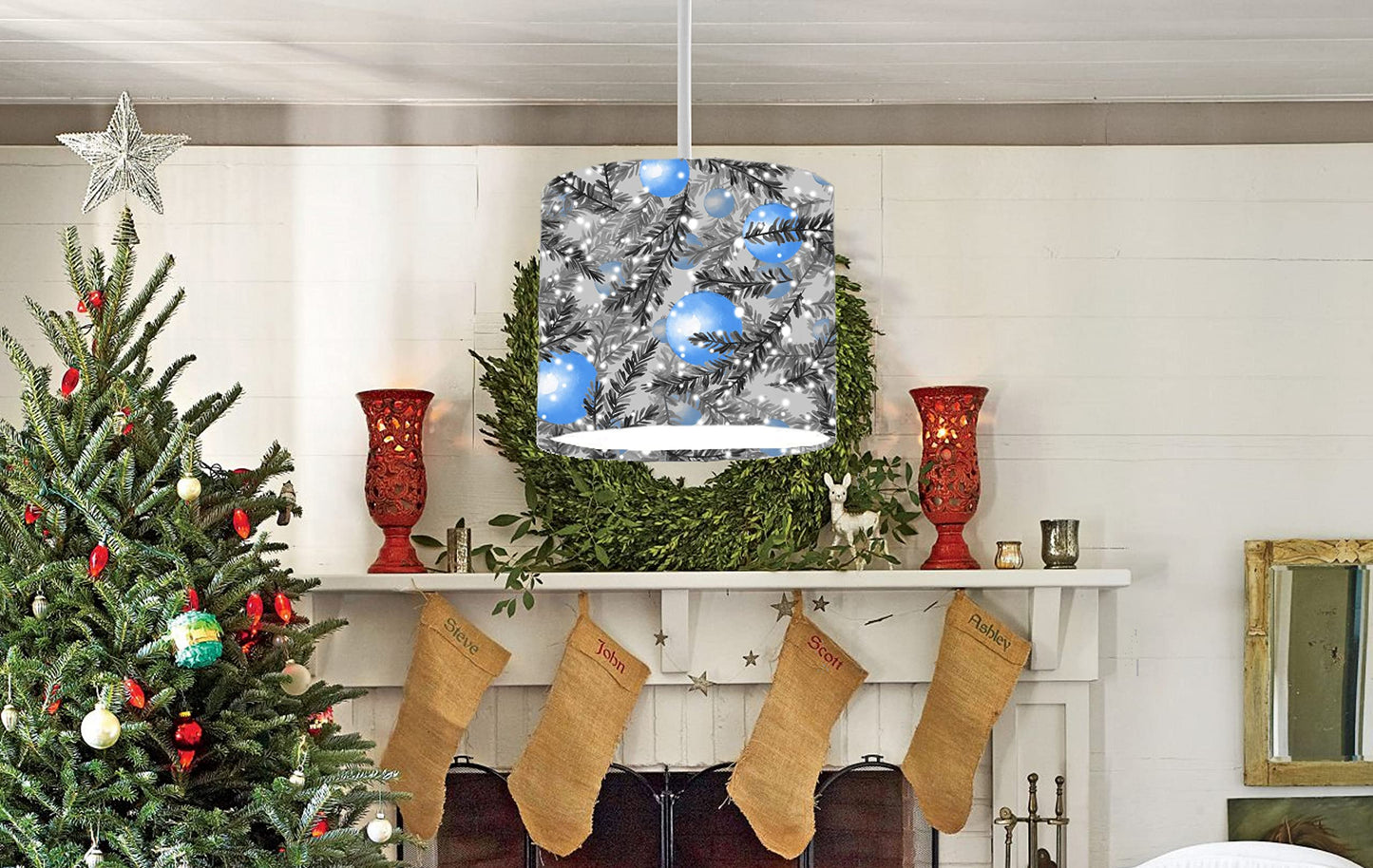 Blue Baubles Christmas Pattern Ceiling Lampshade Lightshade for Room - 20cm x 18.5cm