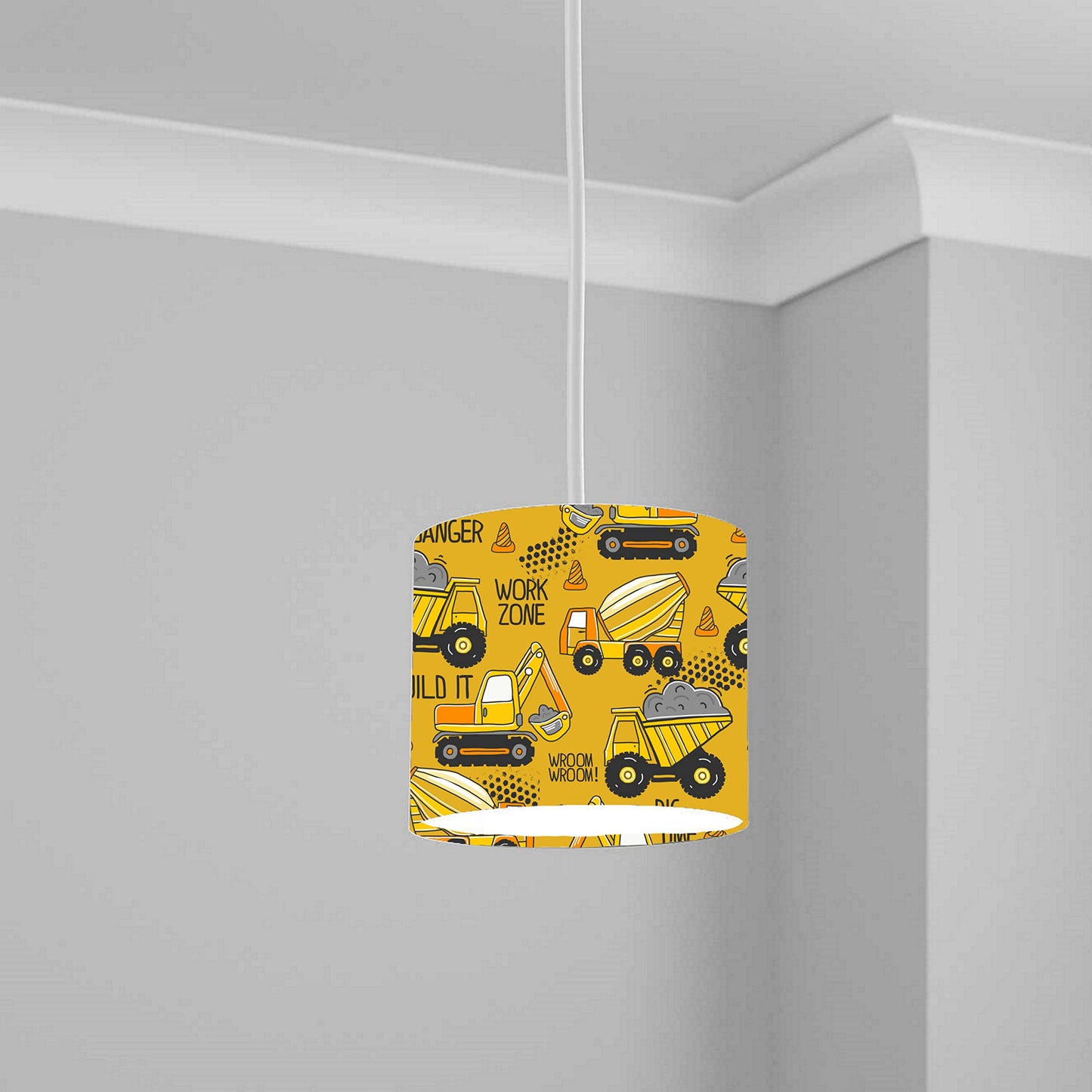 Yellow Construction Vehicles Ceiling Lampshade Lightshade for Nursery - 20cm x 18.5cm