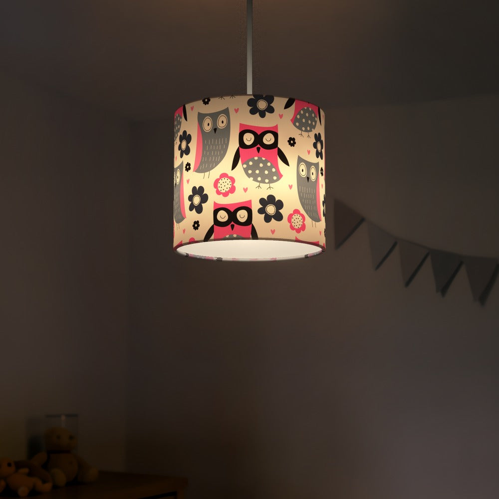 Pink Owl and Flower Pattern lampshade