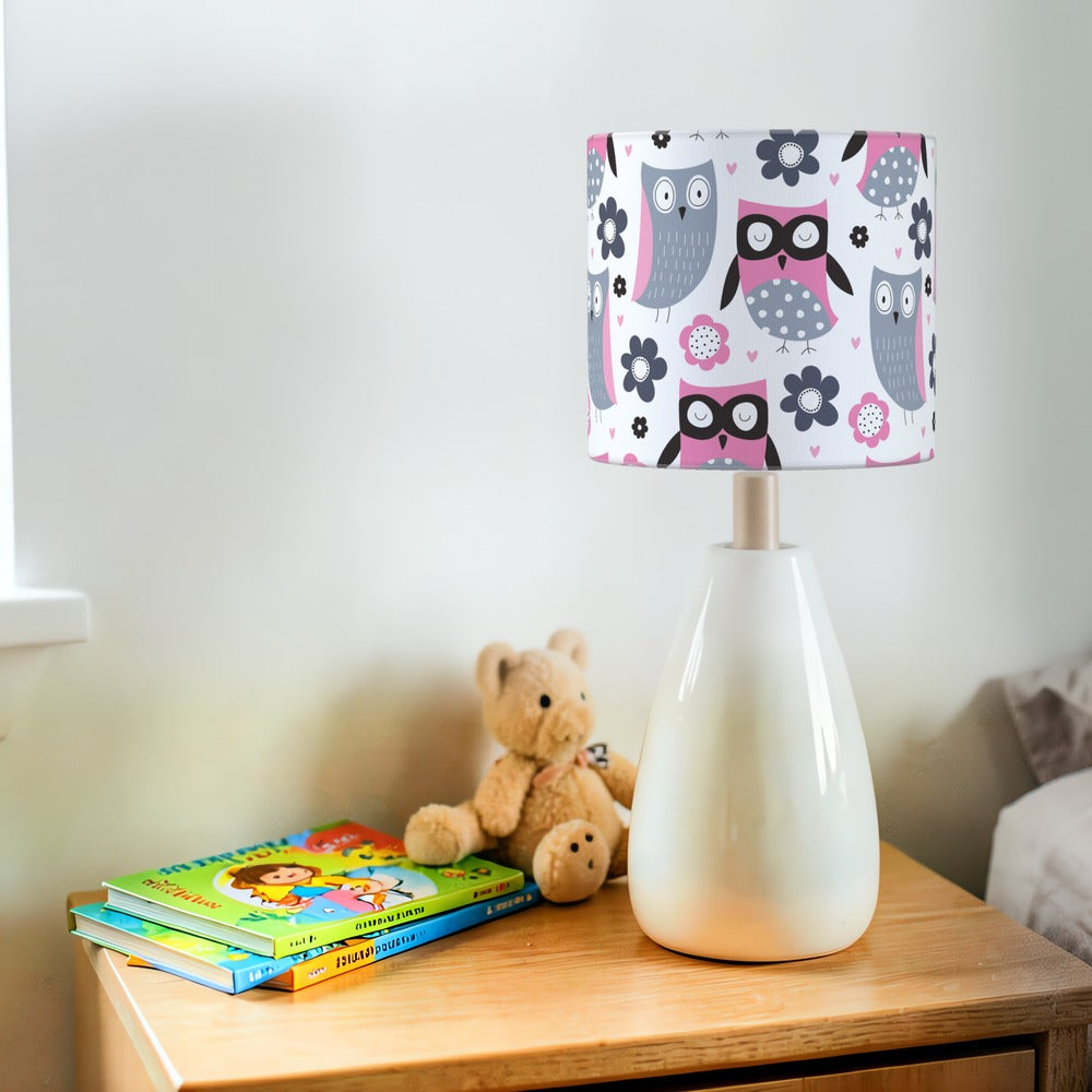 Pink Owl and Flower Pattern lampshade