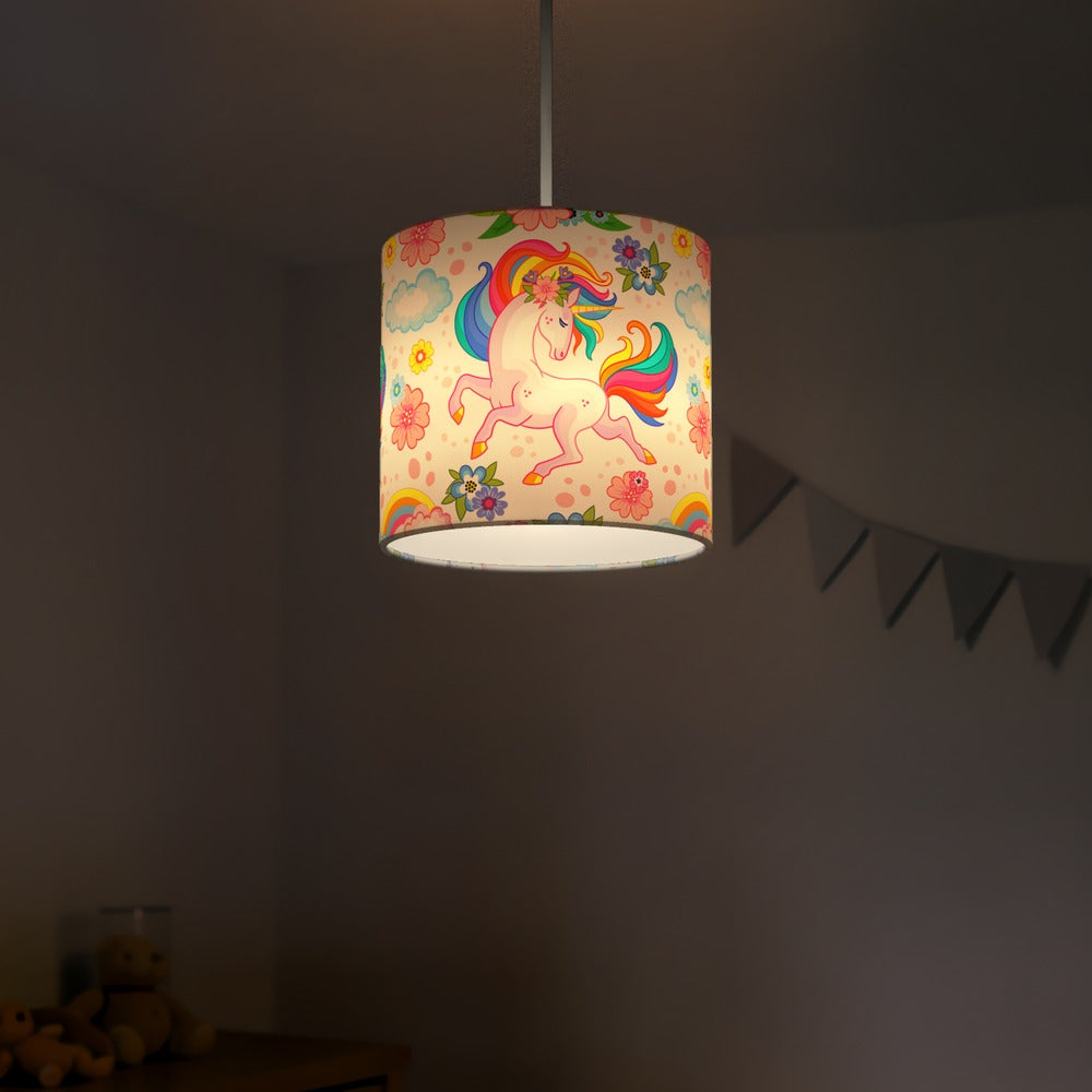 Colorful Unicorn and Flowers lampshade