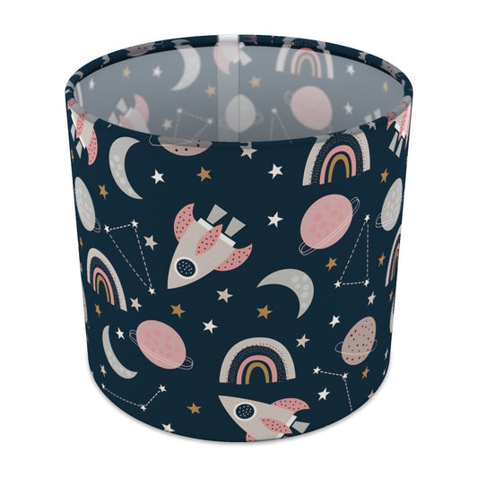 Pink Space Rocket and Rainbow lampshade - 20cm Table