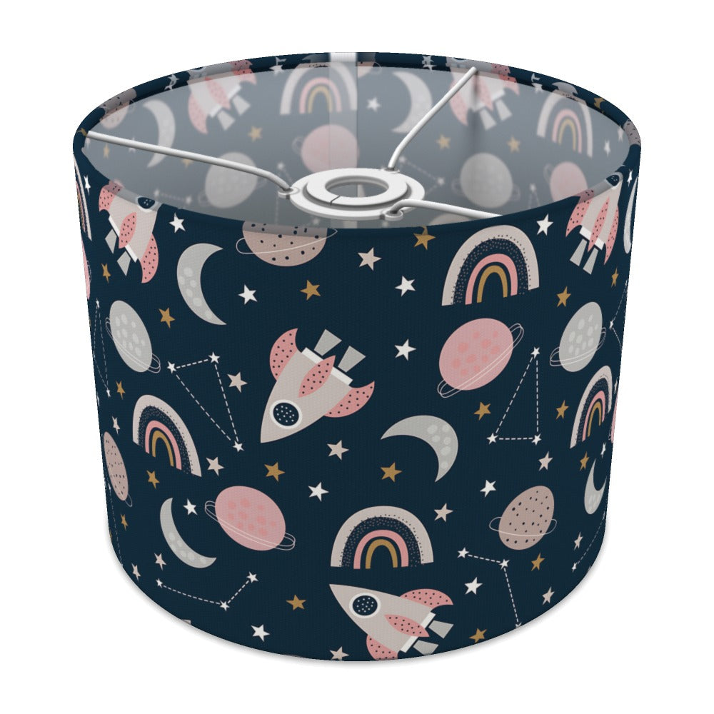 Pink Space Rocket and Rainbow lampshade - 25cm Ceiling