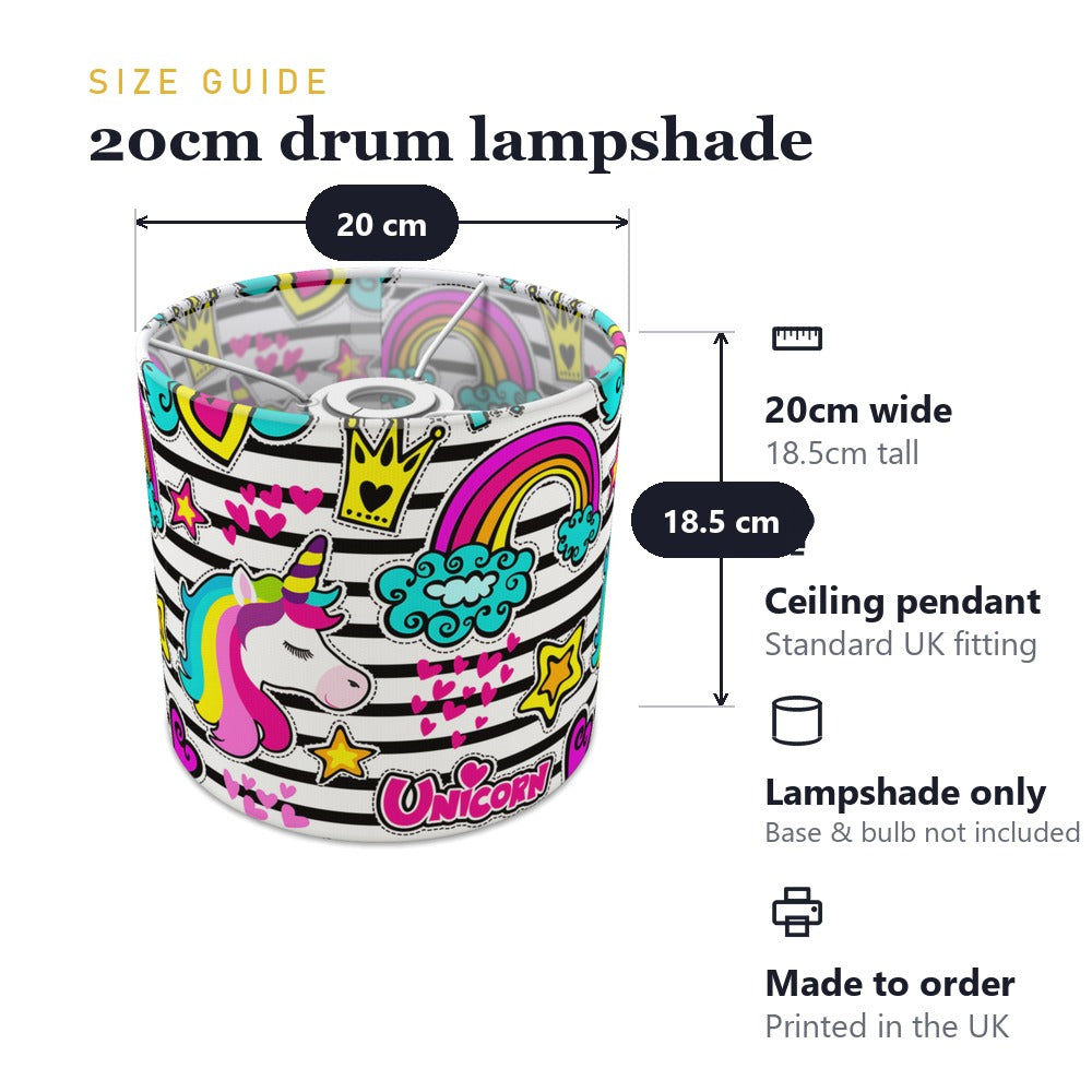 Rainbow Unicorn and Hearts lampshade