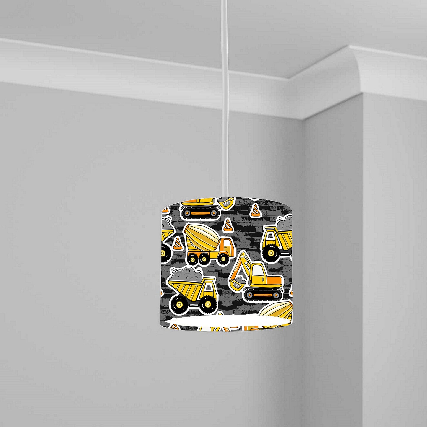 Yellow Construction Trucks Ceiling Lampshade Lightshade for Nursery - 20cm x 18.5cm