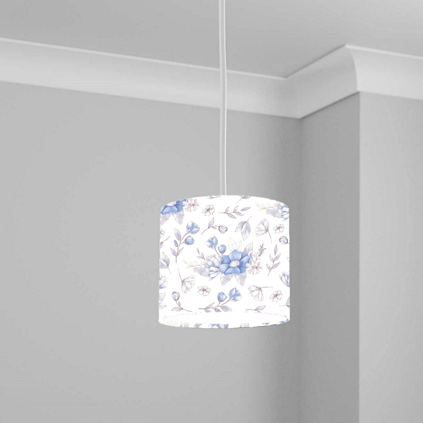 Blue Floral Pattern Ceiling Lampshade Lightshade for Room - 20cm x 18.5cm