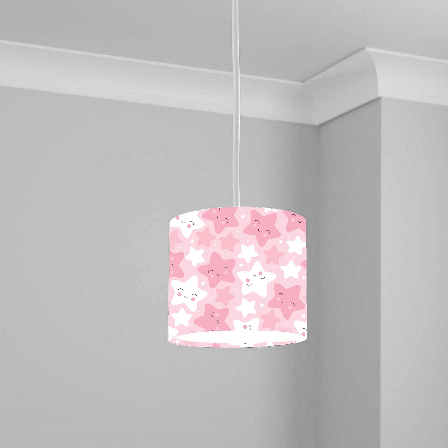 Pink Smiling Star Pattern Ceiling Lampshade Lightshade for Nursery - 20cm x 18.5cm
