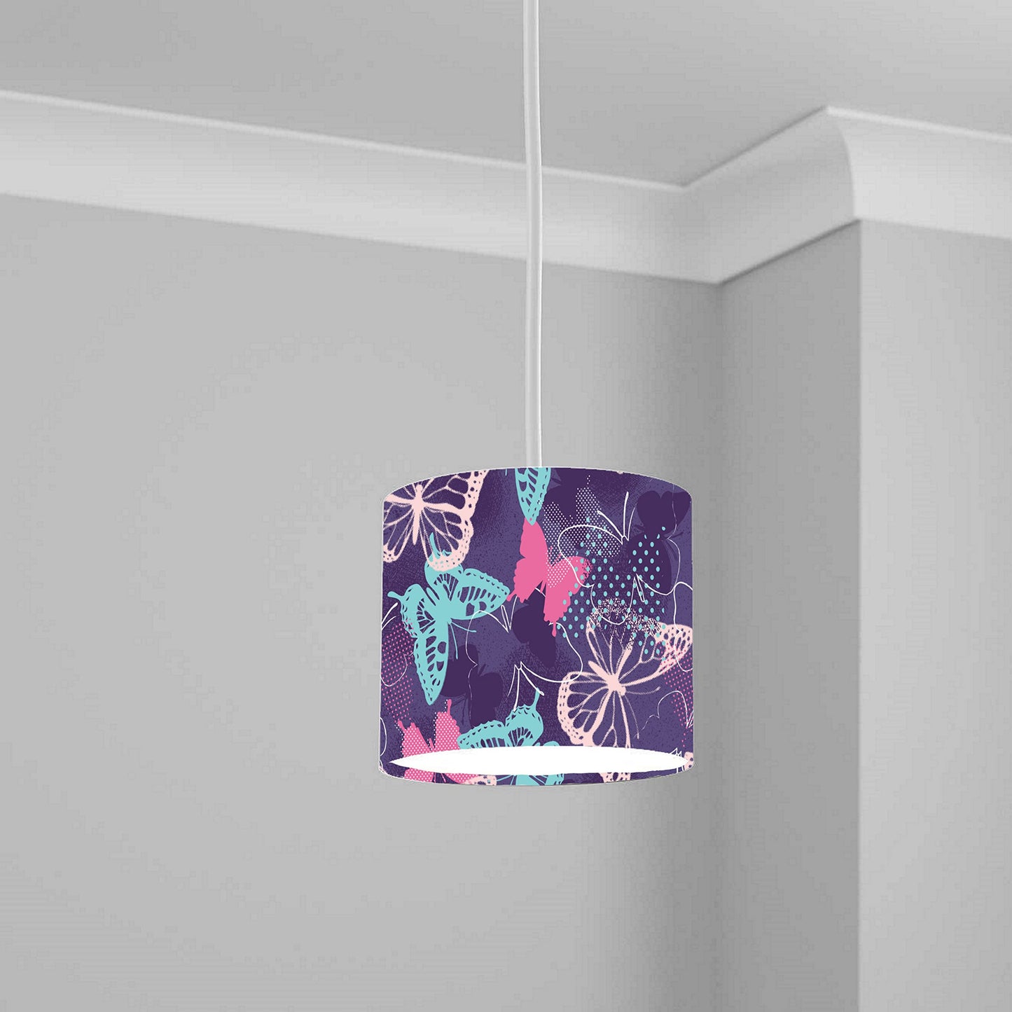 Purple Butterfly Pattern Ceiling Lampshade Lightshade for Nursery - 20cm x 18.5cm