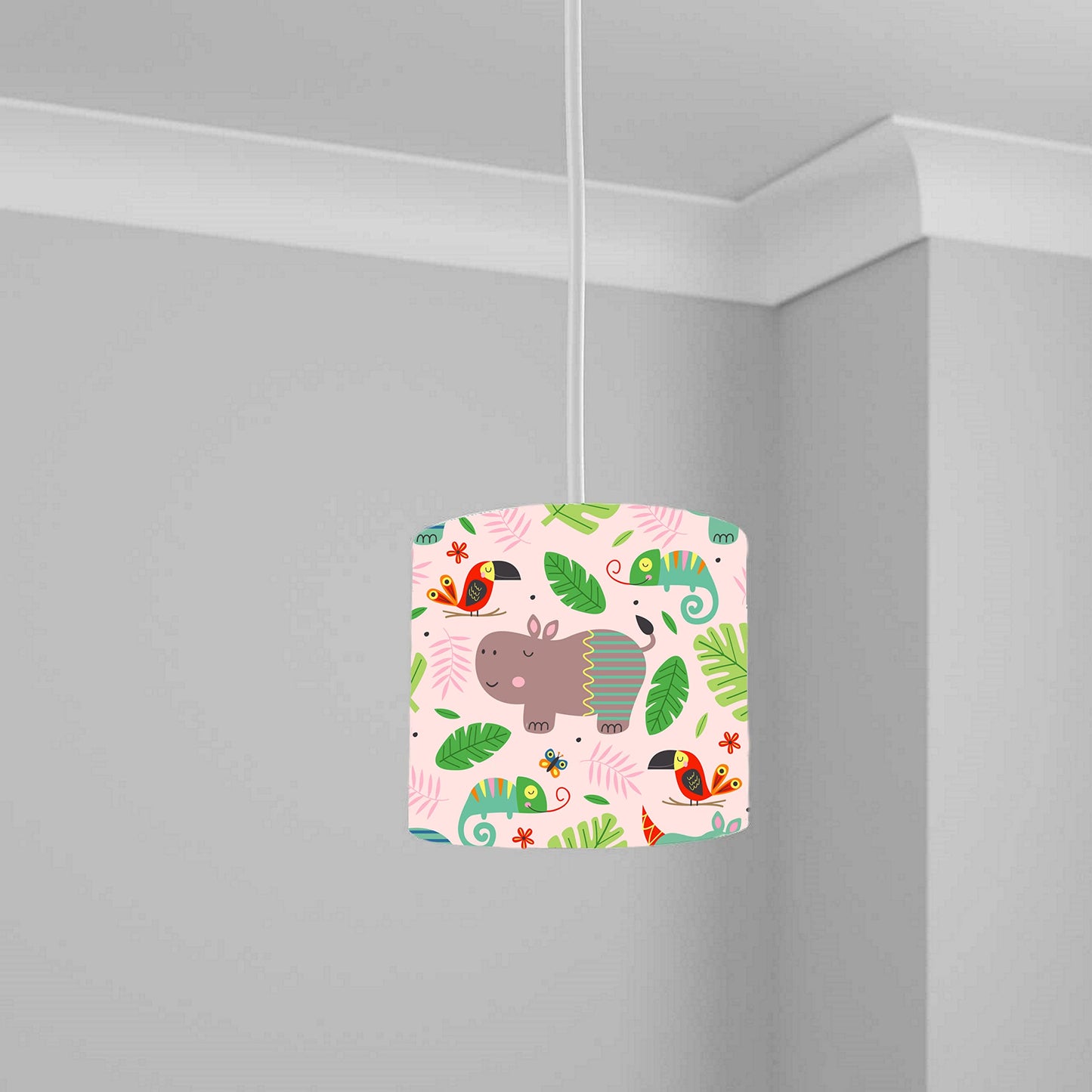 Colorful Jungle Animal Print Ceiling Lampshade Lightshade for Nursery - 20cm x 18.5cm