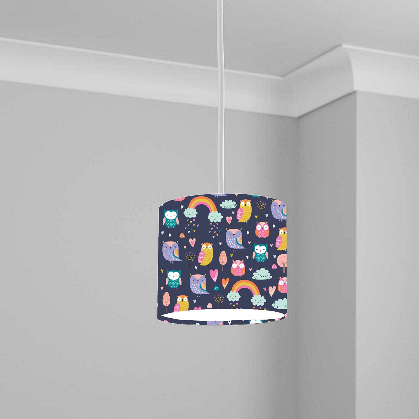 Colorful Owl and Rainbow Ceiling Lampshade Lightshade for Nursery - 20cm x 18.5cm