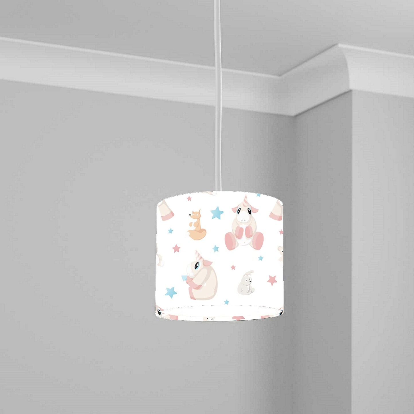 Pastel Unicorn and Stars Ceiling Lampshade Lightshade for Nursery - 20cm x 18.5cm