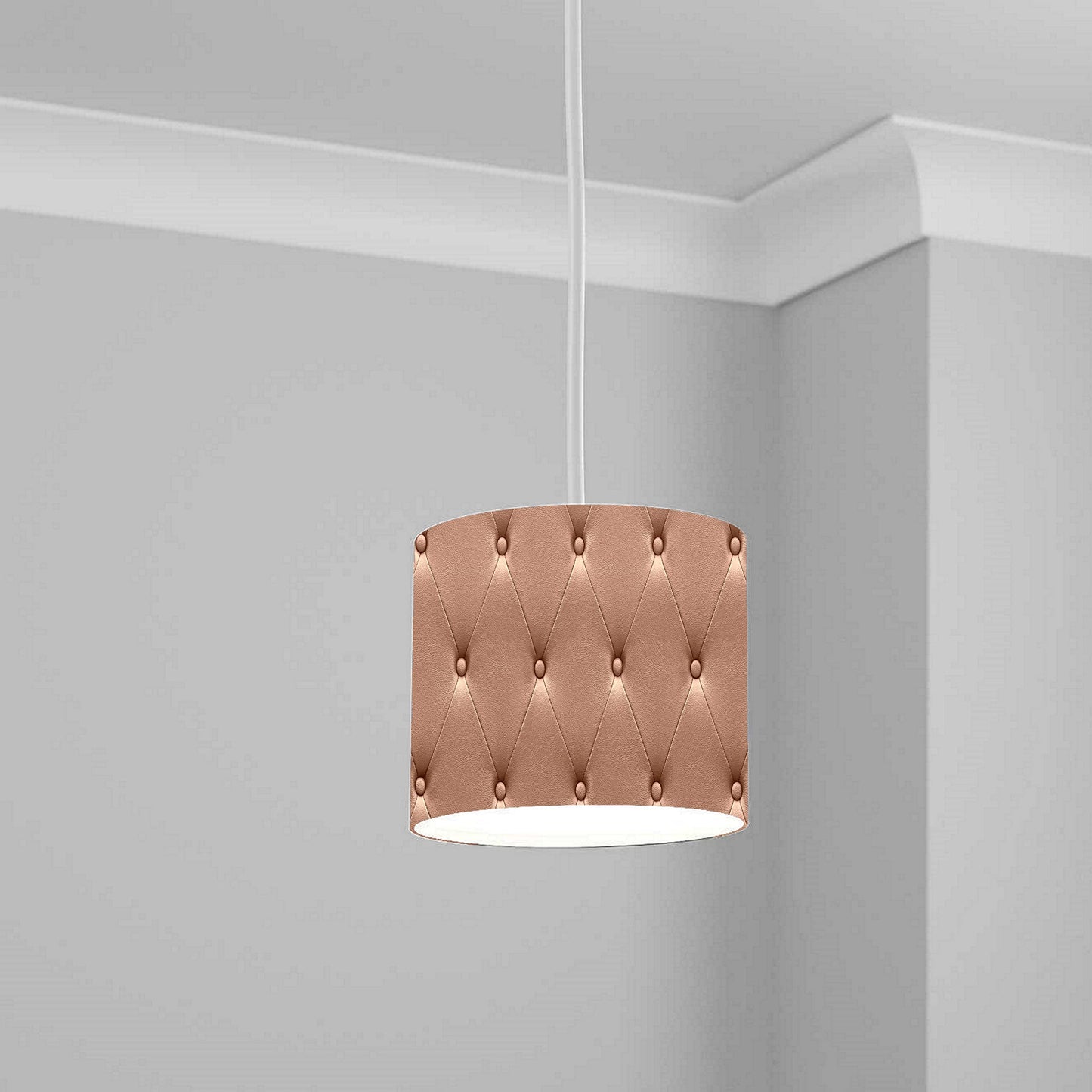 Brown Tufted Leather Effect Ceiling Lampshade Lightshade for Room - 20cm x 18.5cm