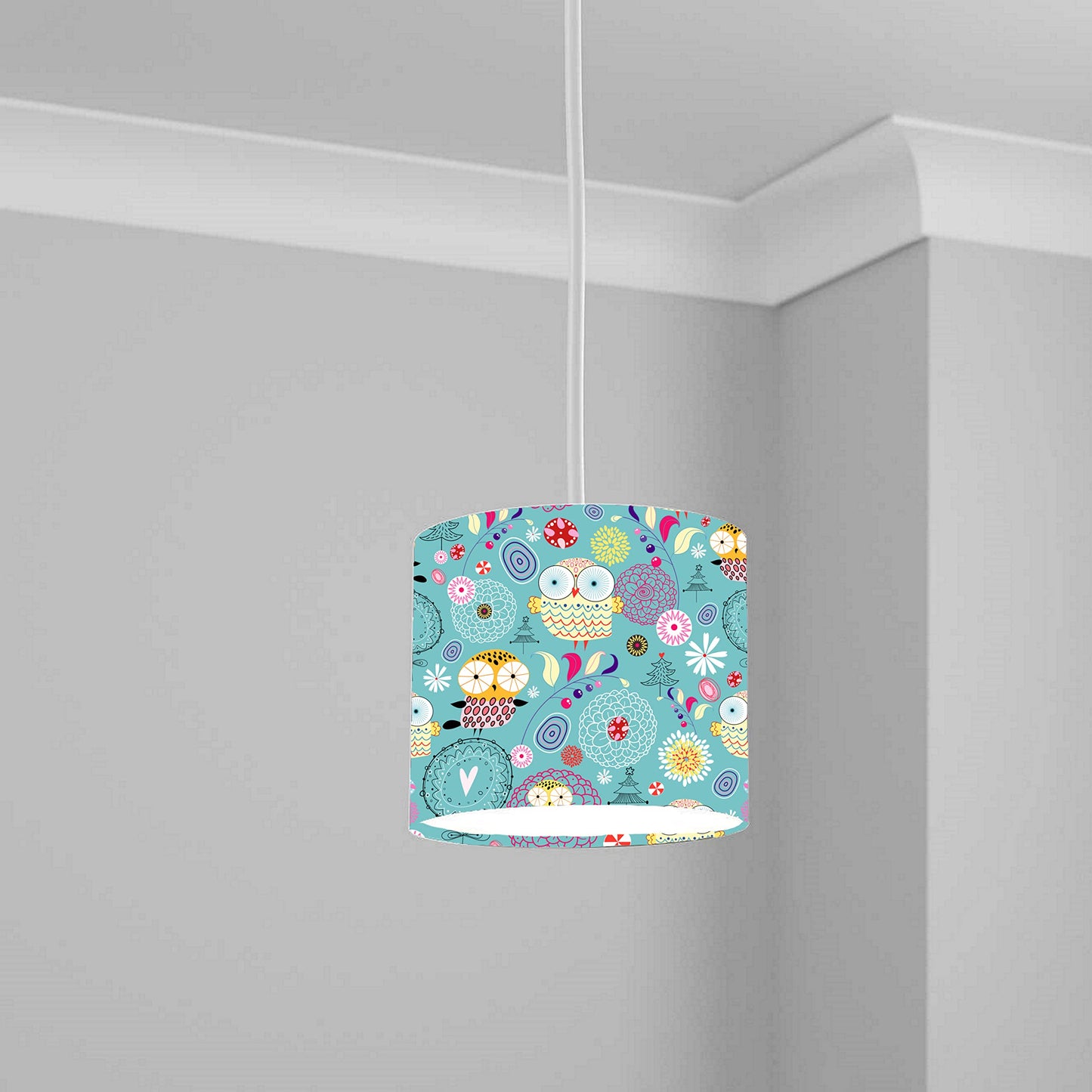 Owl Lampshade Blue Colorfull Kids Bird Bedroom lightshade Light Shade 20CM X 18.5CM