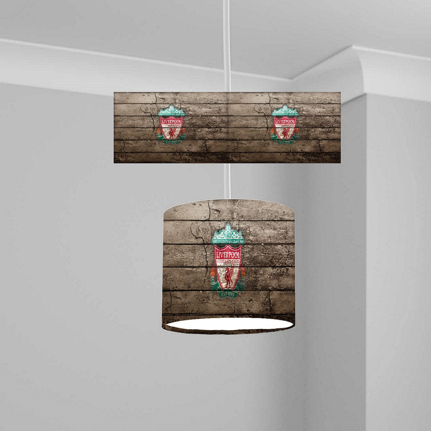 Vintage Wood Effect Liverpool Badge Ceiling Lampshade Lightshade for Room - 20cm x 18.5cm