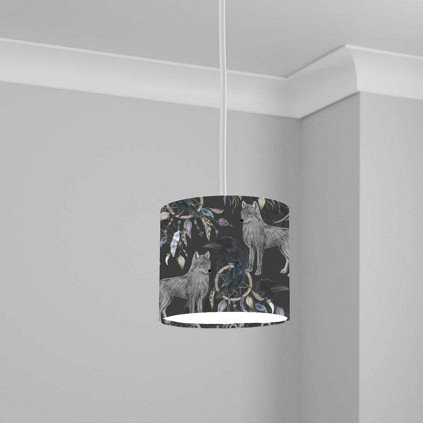 Mystical Wolf and Crow Dark Pattern Ceiling Lampshade Lightshade for Room - 20cm x 18.5cm
