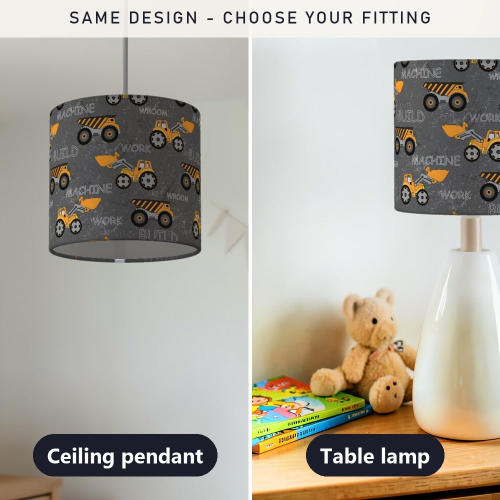 Construction Trucks Grey lampshade