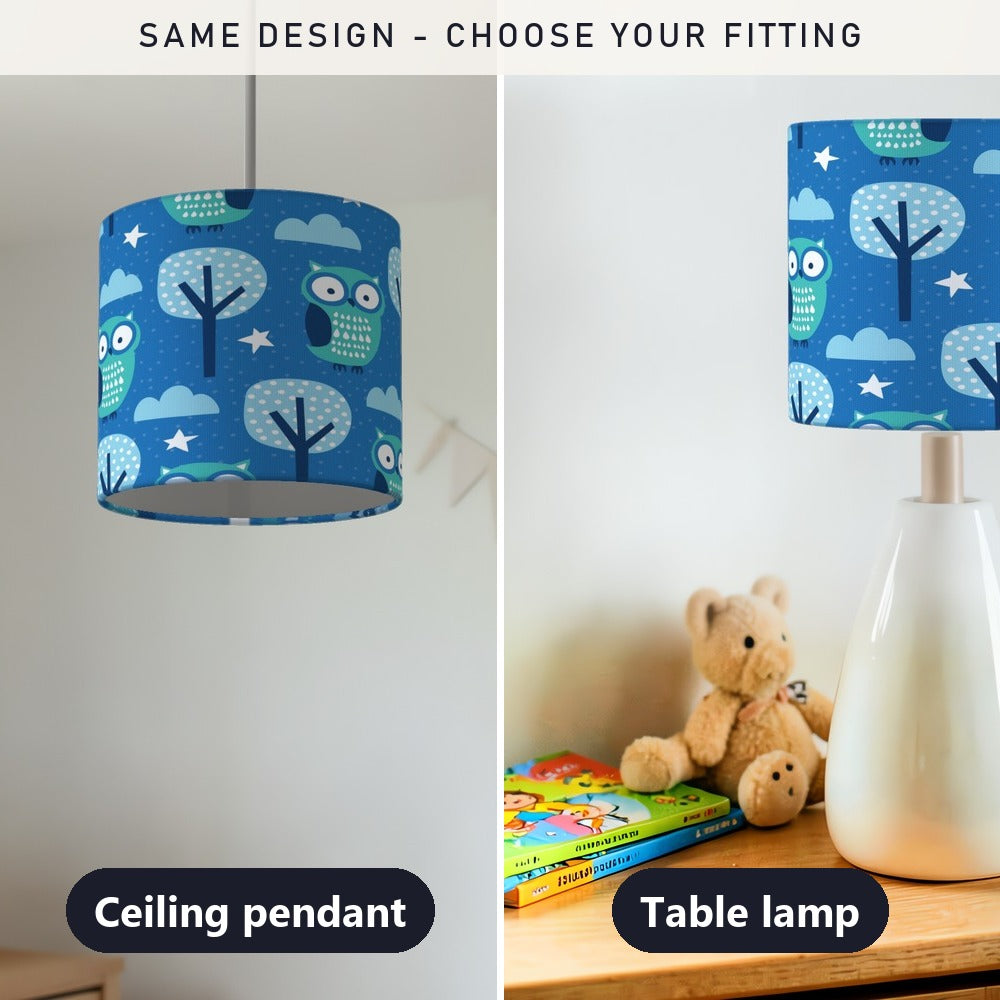 Blue Owl and Tree Pattern lampshade