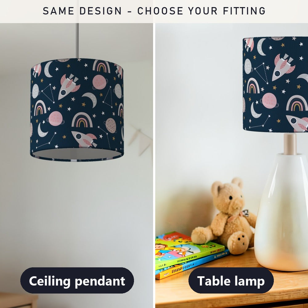 Pink Space Rocket and Rainbow lampshade