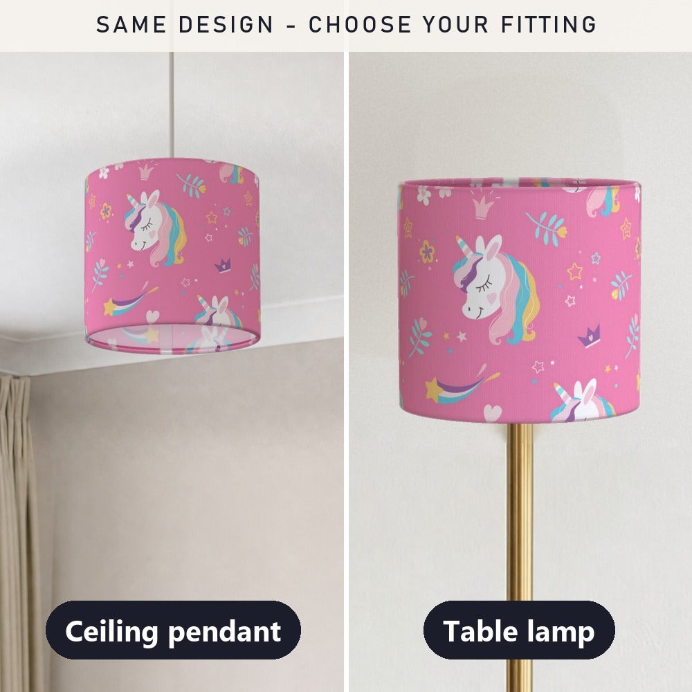 Pink Unicorn and Flowers lampshade
