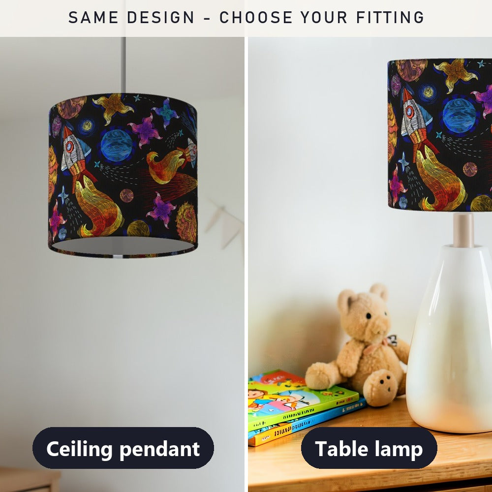 Colorful Space Rocket and Planets lampshade