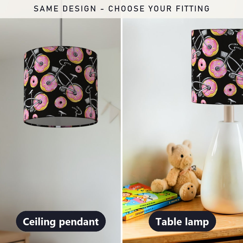 Whimsical Donut and Bike Pattern lampshade