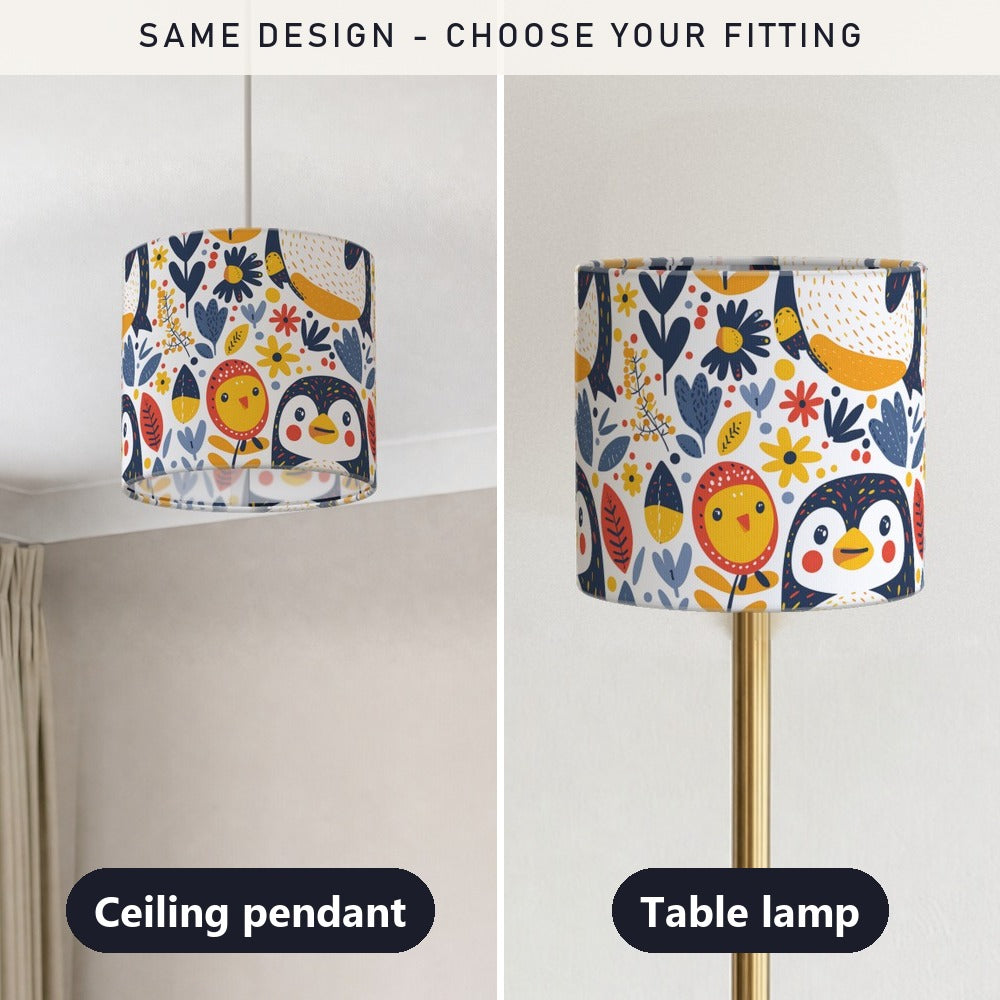 Playful Penguins and Flowers lampshade