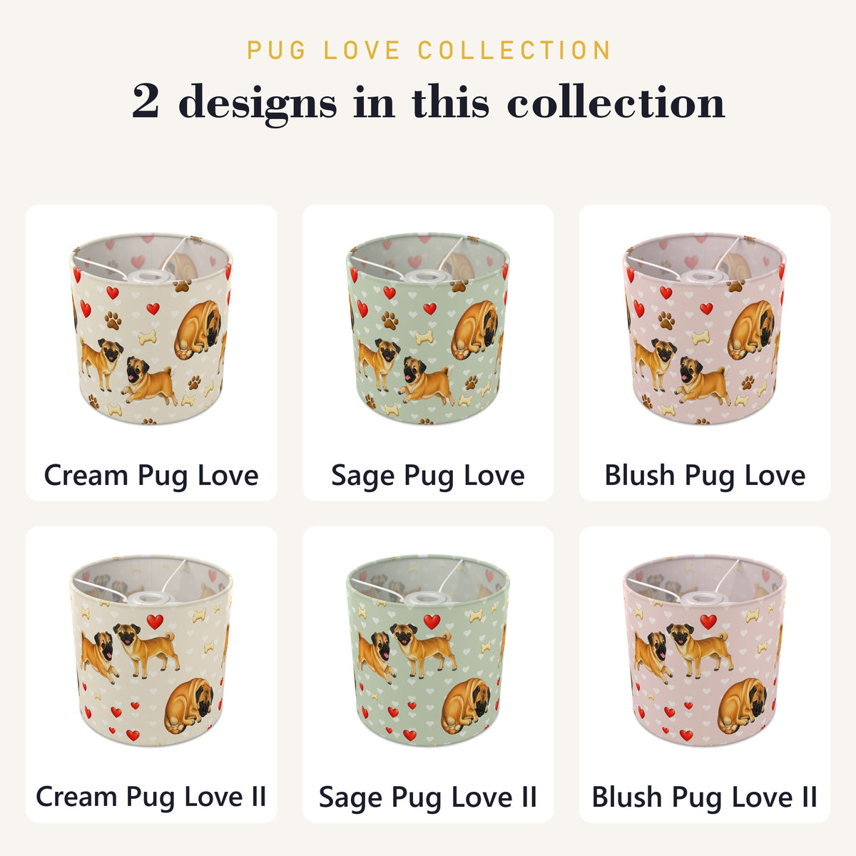 Cream Pug Love lampshade - 20cm x 18.5cm Ceiling - photo 8