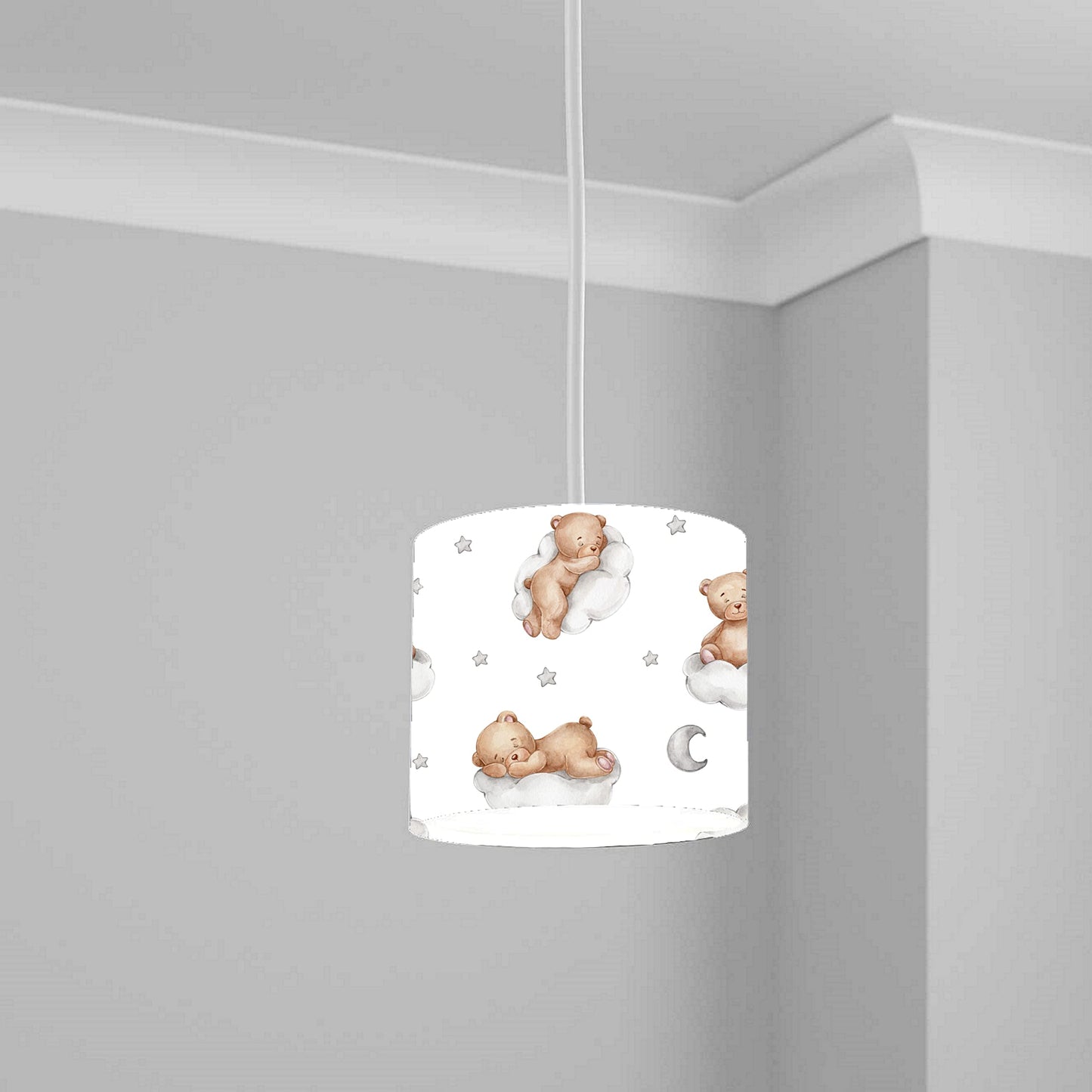 Adorable Teddy Bear and Moon Ceiling Lampshade Lightshade for Nursery - 20cm x 18.5cm