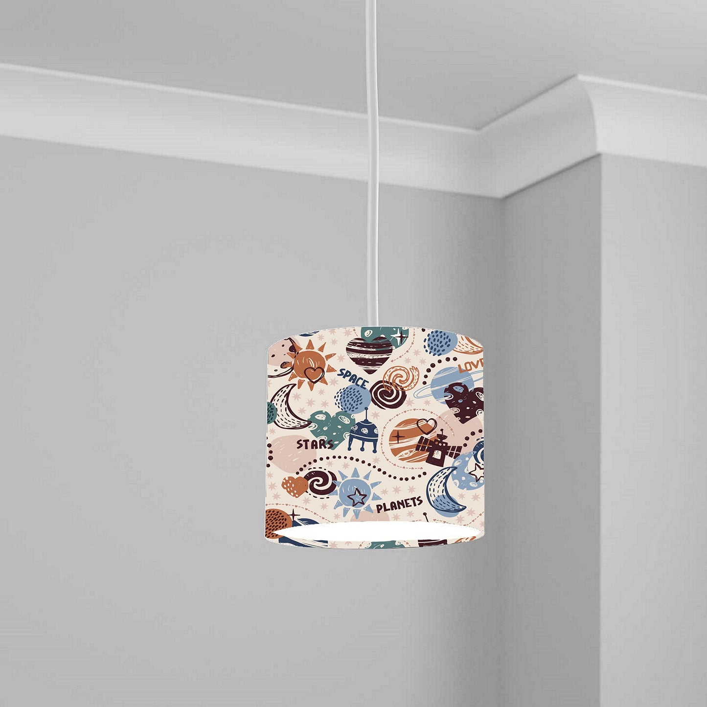 Space Adventure Planets Rocket Ceiling Lampshade Lightshade for Nursery - 20cm x 18.5cm