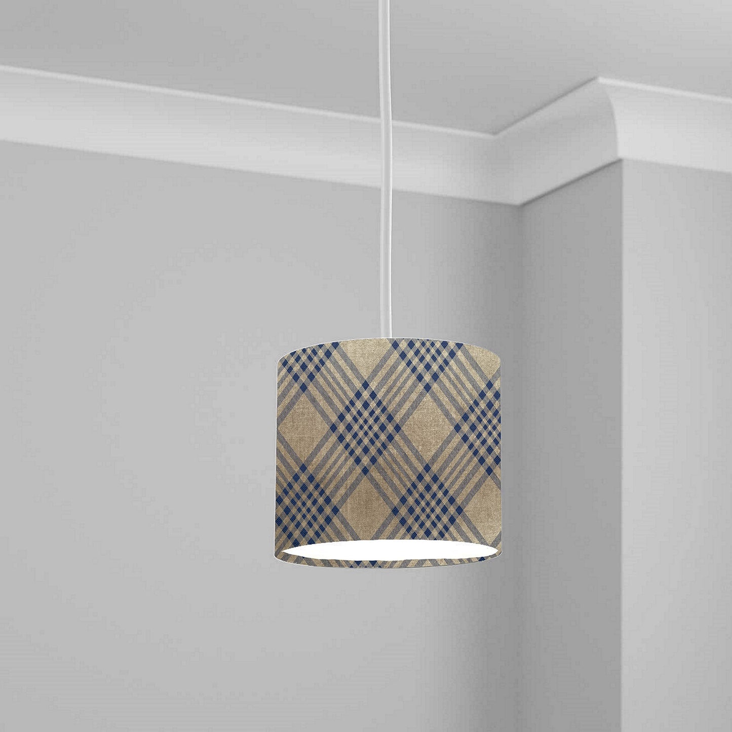Blue Tartan Check Pattern Ceiling Lampshade Lightshade for Room - 20cm x 18.5cm