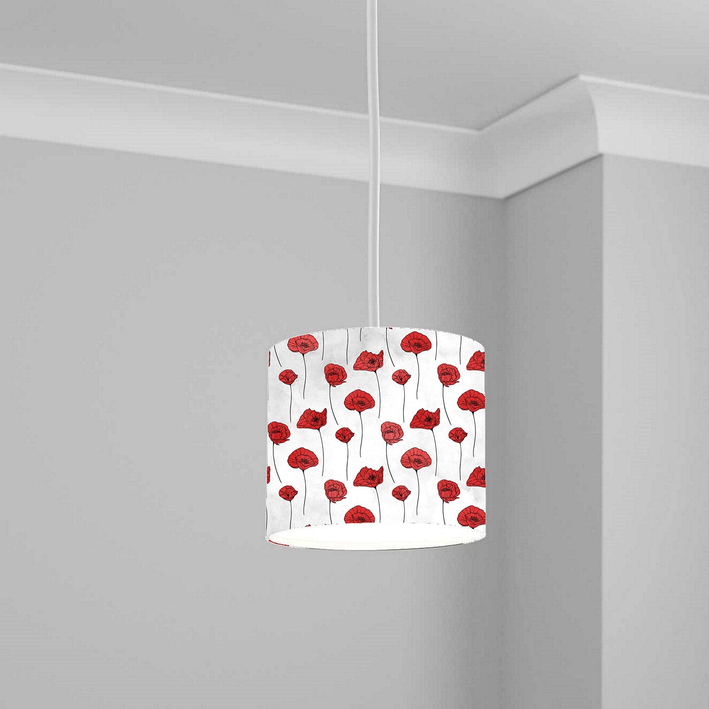 Red Poppy Floral Ceiling Lampshade Lightshade for Room - 20cm x 18.5cm