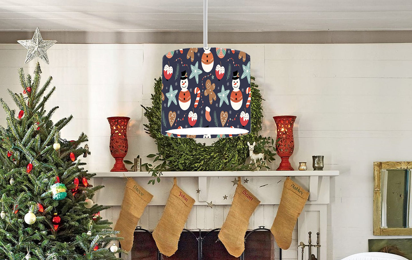 Festive Snowman & Gingerbread Christmas Ceiling Lampshade Lightshade for Room - 20cm x 18.5cm