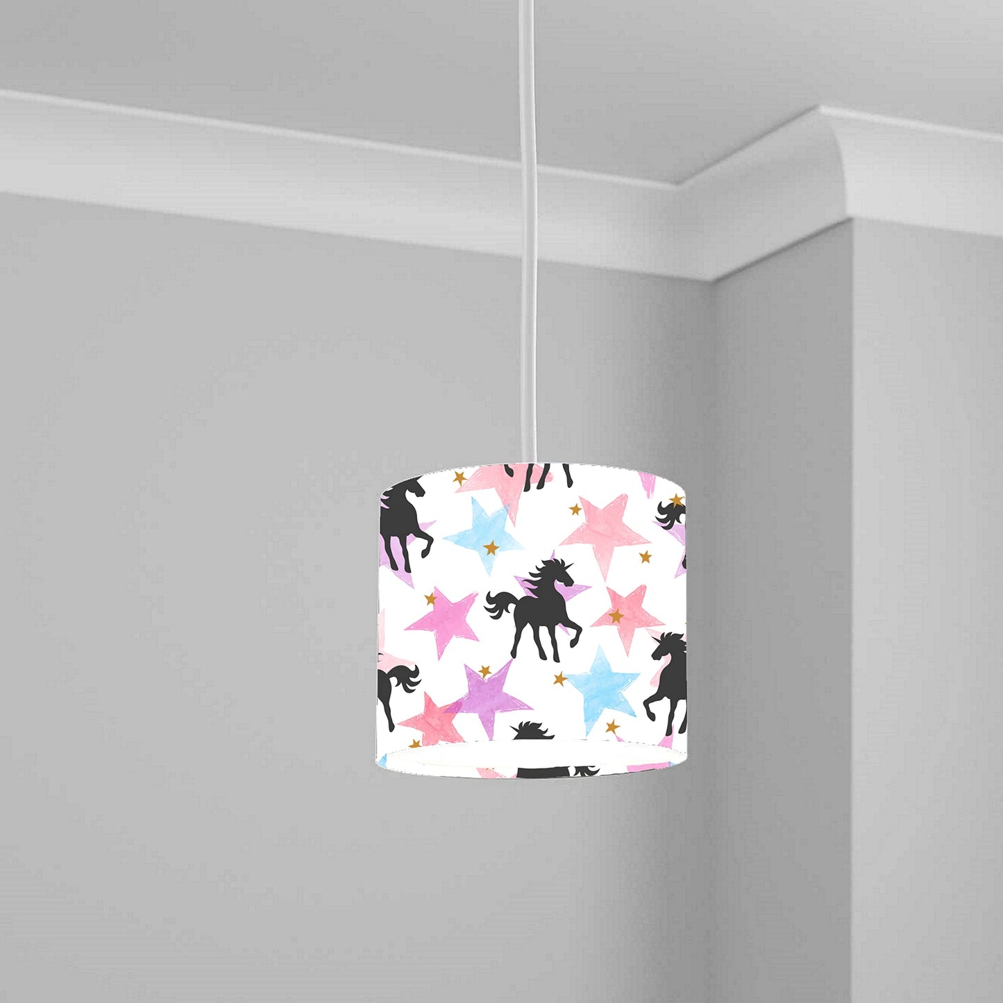 Pink Unicorn and Star Pattern Ceiling Lampshade Lightshade for Nursery - 20cm x 18.5cm