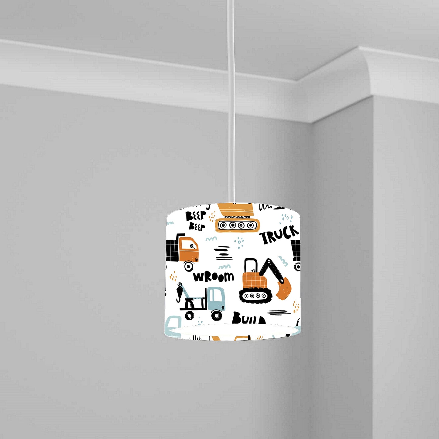 Construction Vehicles Ceiling Lampshade Lightshade for Nursery - 20cm x 18.5cm