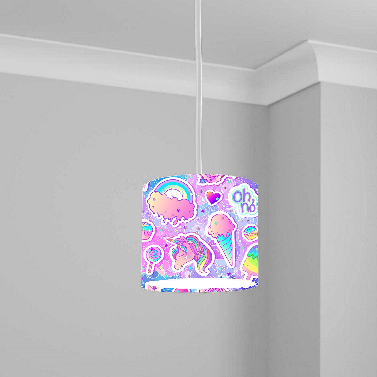 Pastel Unicorn Ice Cream Cupcake Ceiling Lampshade Lightshade for Kids Room - 20cm x 18.5cm
