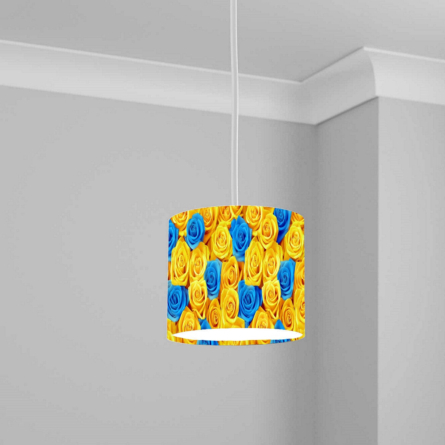 Blue and Yellow Roses Pattern Ceiling Lampshade Lightshade for Room - 20cm x 18.5cm