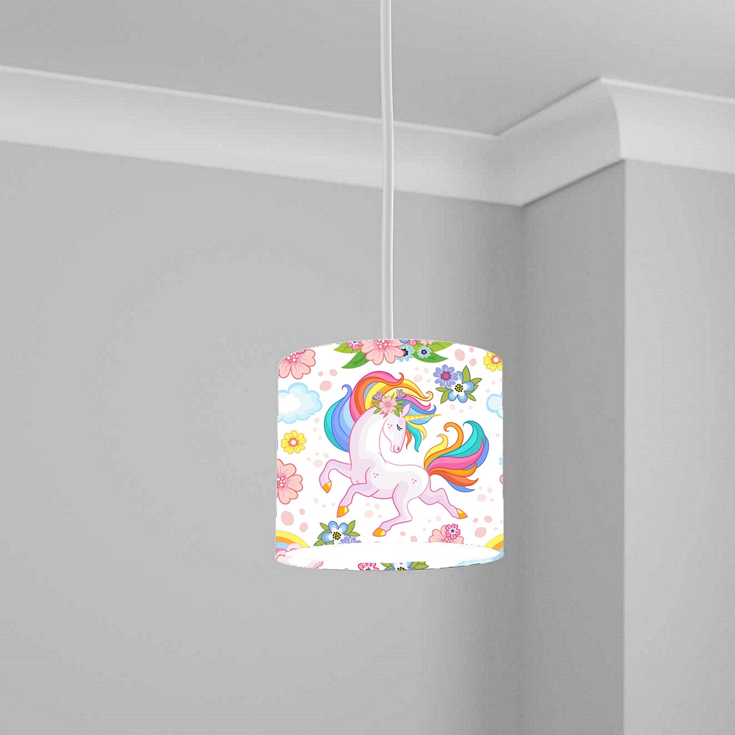 Colorful Unicorn and Flowers Ceiling Lampshade Lightshade for Kids' Room - 20cm x 18.5cm