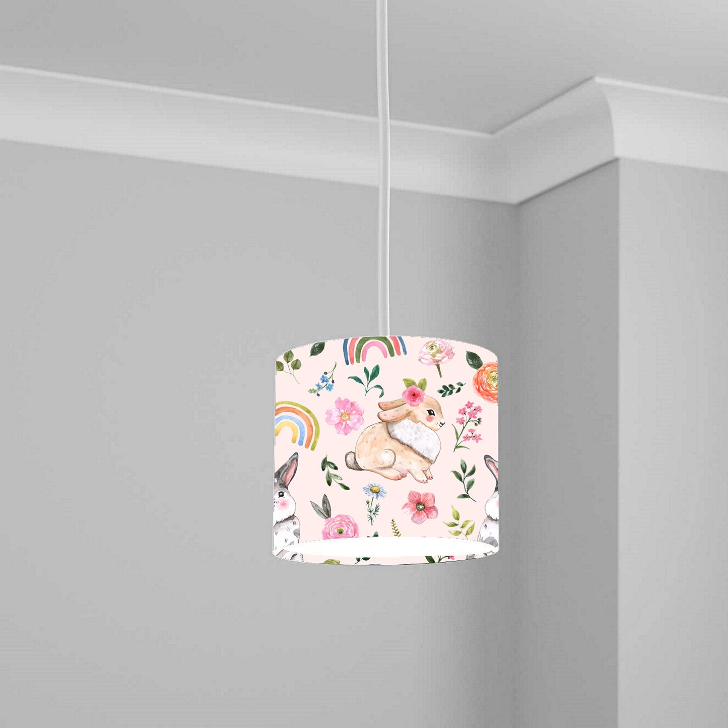 Cute Rabbit and Floral Rainbow Ceiling Lampshade Lightshade for Room - 20cm x 18.5cm