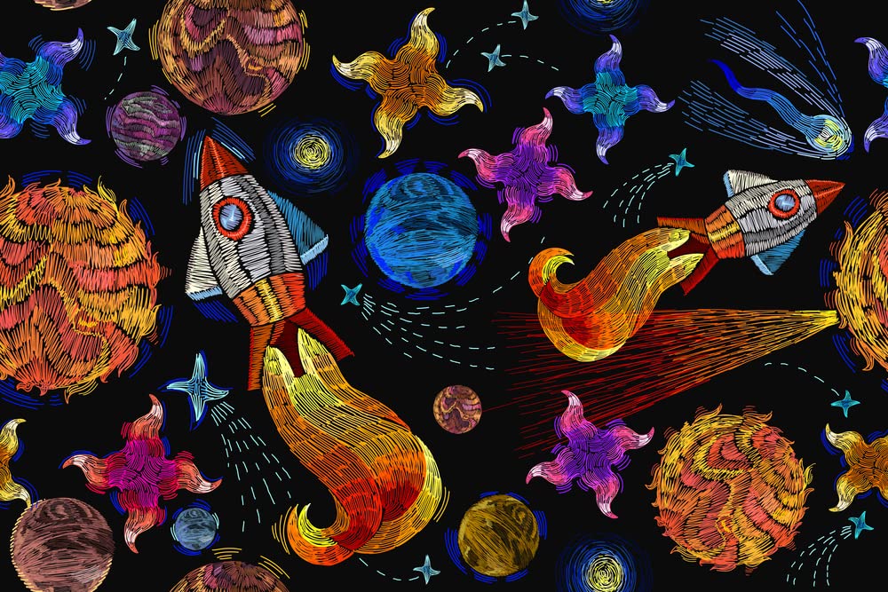 Colorful Space Rocket and Planets Ceiling Lampshade Lightshade for Nursery - 20cm x 18.5cm