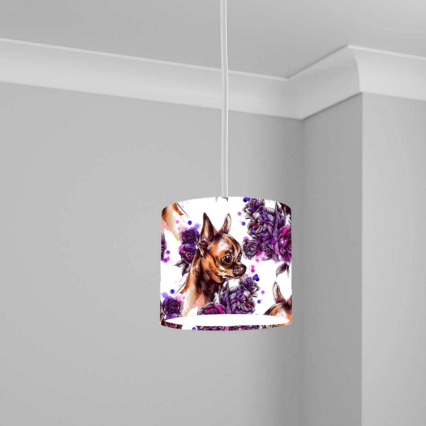 Purple Floral Chihuahua Dog Print Ceiling Lampshade Lightshade for Nursery - 20cm x 18.5cm