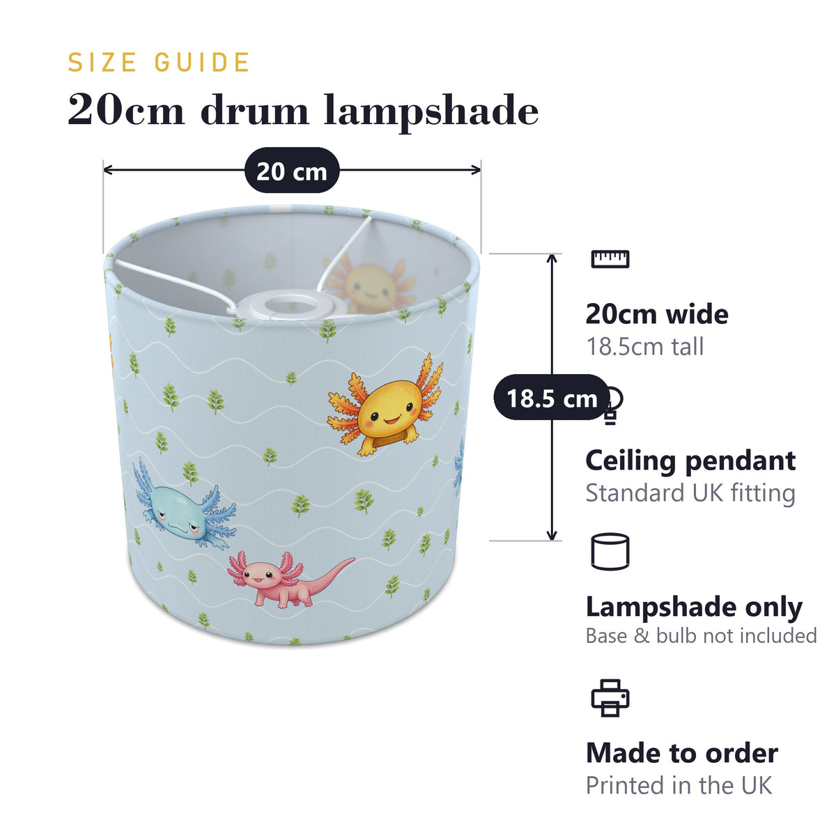 Sky Axolotl Lagoon lampshade - 20cm x 18.5cm Ceiling - photo 7