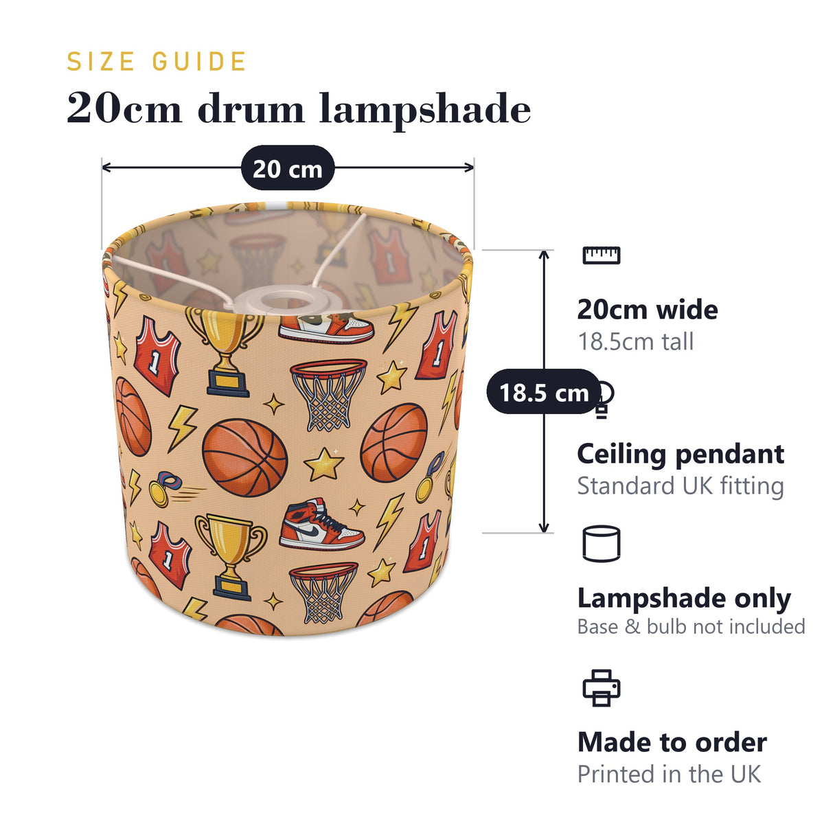 Orange Basketball Kids lampshade - 20cm x 18.5cm Ceiling - photo 7