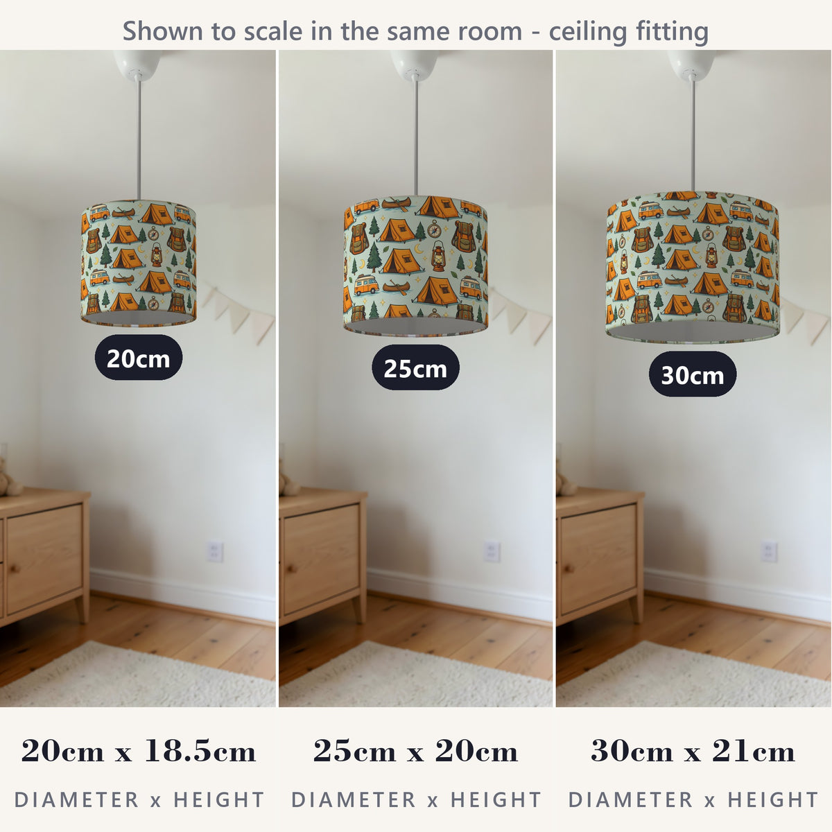 Sage Happy Campers lampshade - 20cm x 18.5cm Ceiling - photo 4