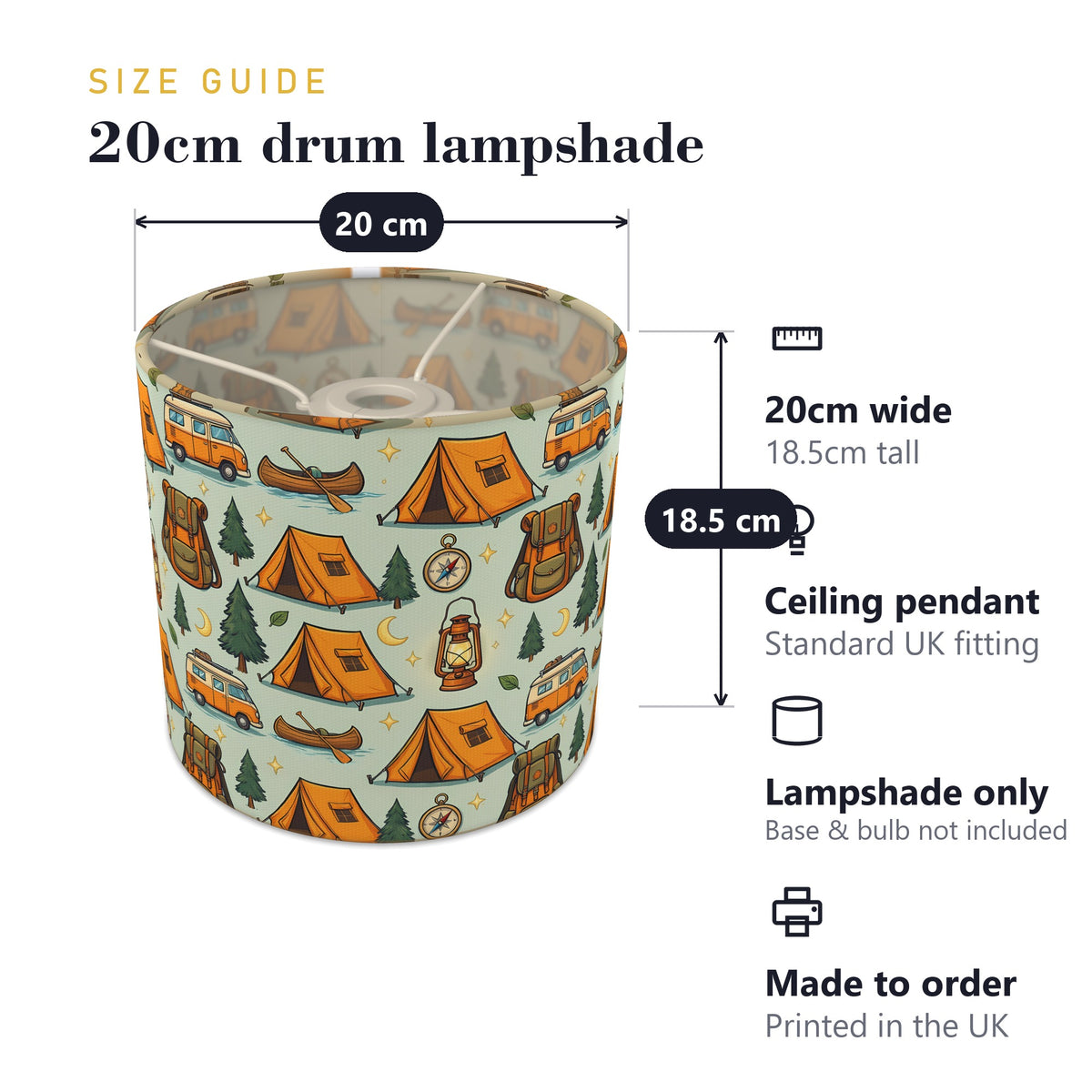 Sage Happy Campers lampshade - 20cm x 18.5cm Ceiling - photo 7
