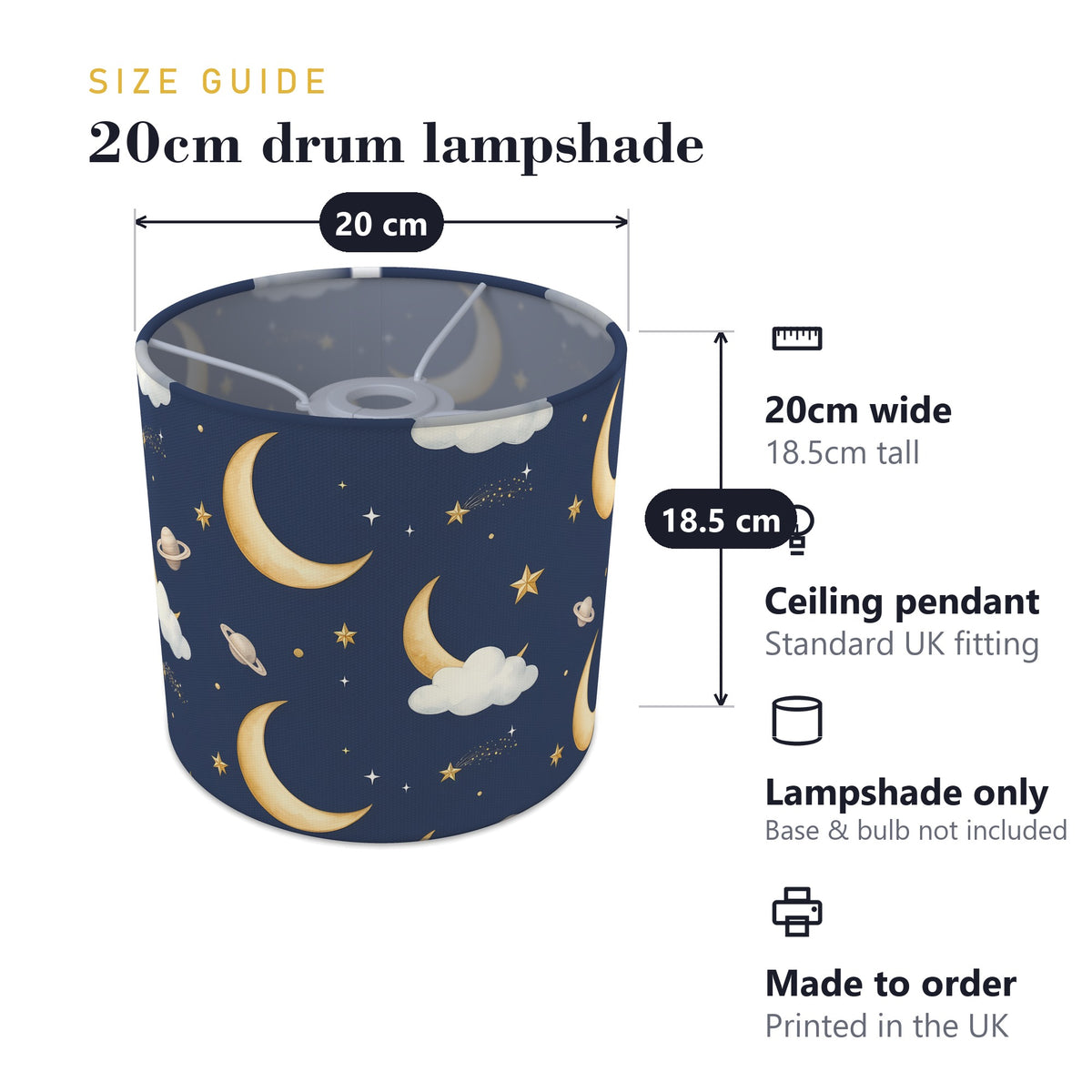 Navy Starry Night lampshade - 20cm x 18.5cm Ceiling - photo 7