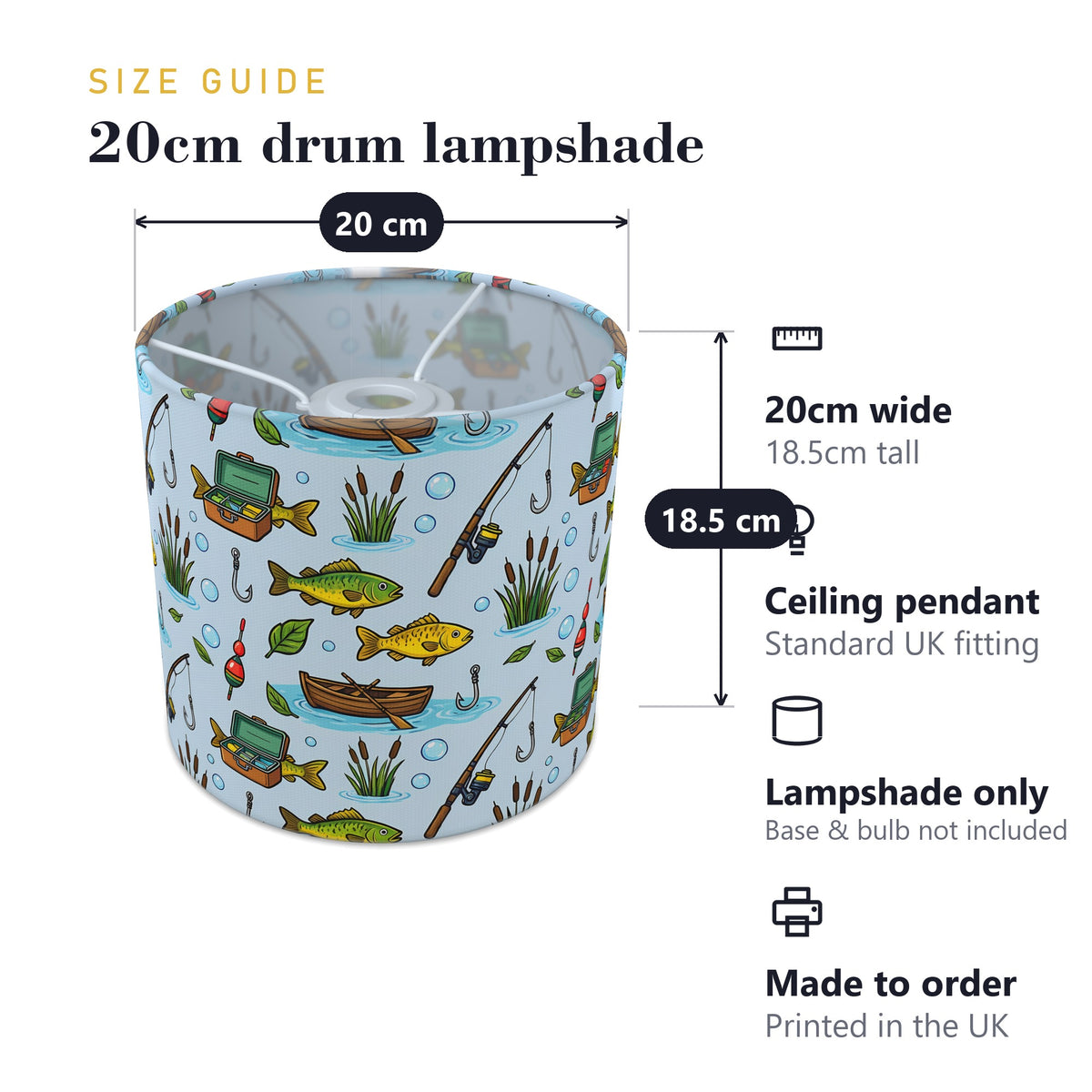 Sky Gone Fishing lampshade - 20cm x 18.5cm Ceiling - photo 7