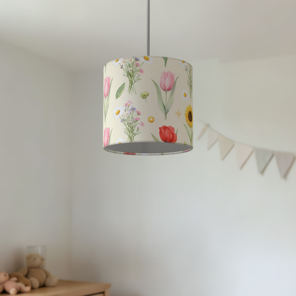 Cream Floral Kids lampshade - 20cm x 18.5cm Ceiling - photo 2