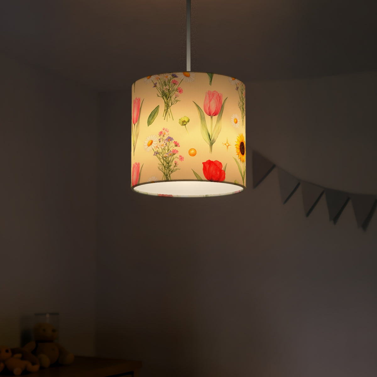 Cream Floral Kids lampshade - 20cm x 18.5cm Ceiling - photo 5