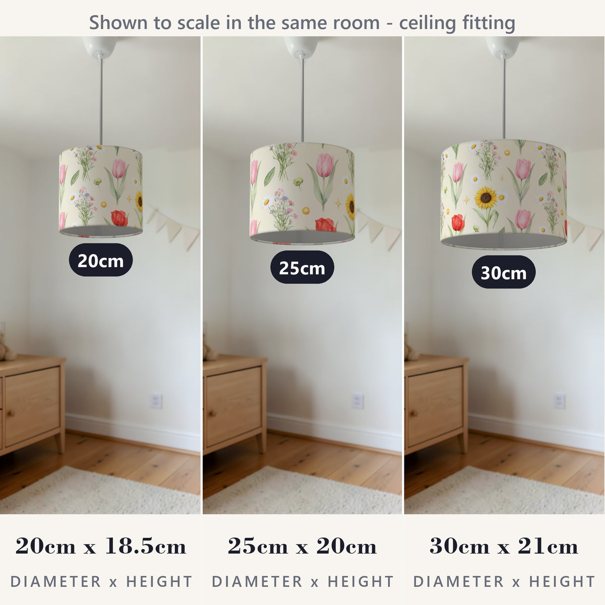 Cream Floral Kids lampshade - 20cm x 18.5cm Ceiling - photo 4