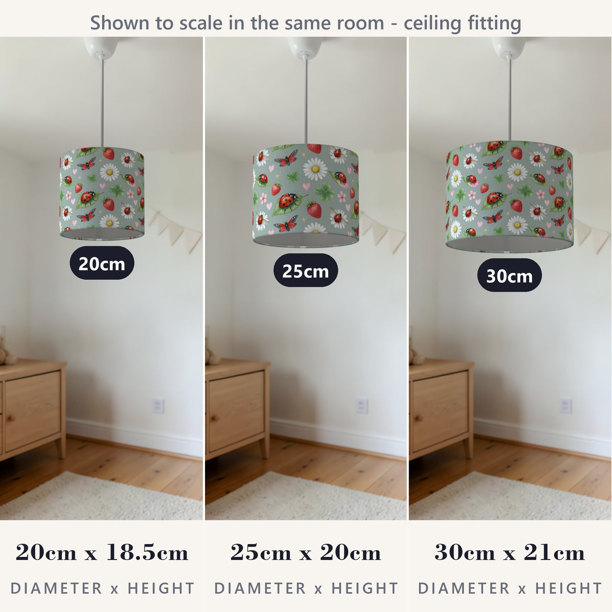 Sage Lucky Ladybirds lampshade - 20cm x 18.5cm Ceiling - photo 4